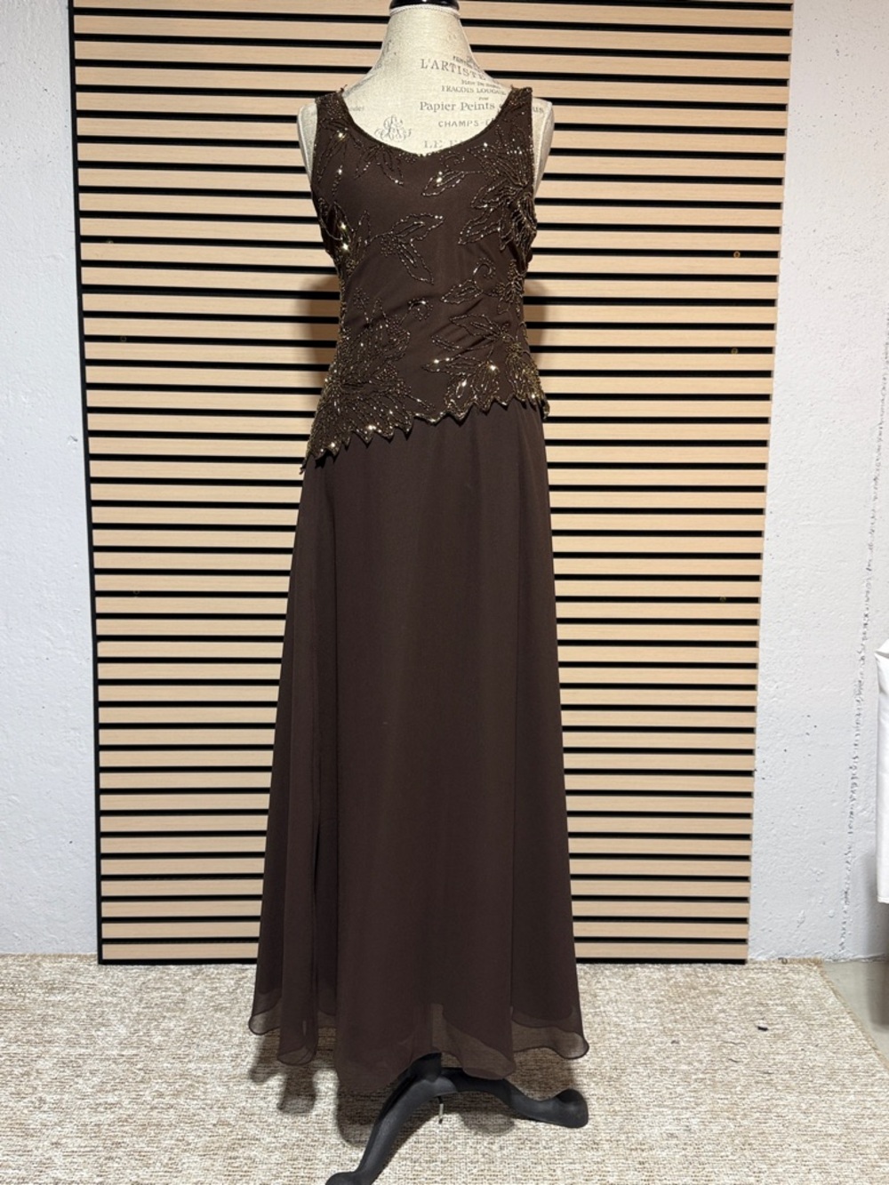 Elegant JKARA Brown Beaded Dress Size 6P Petite Formal Wedding Guest